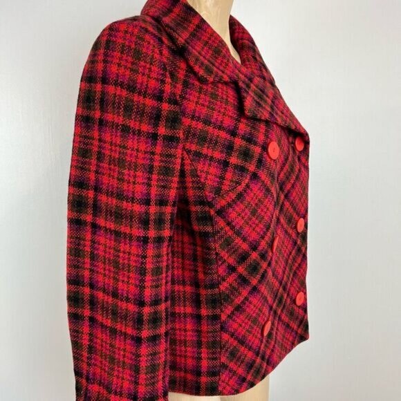 VTG 80s Holt Renfrew Hardy Amies Womens M Plaid Double Breasted Blazer Jacket Re - Picture 12 of 15